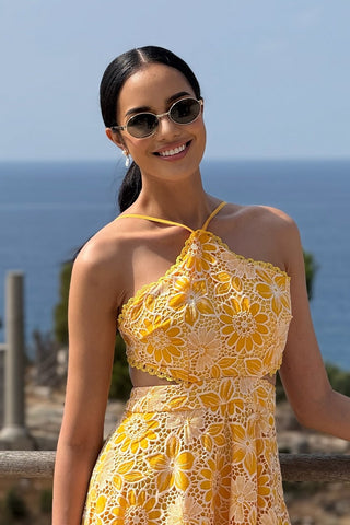 Floral Halter  Back Tie Long Dress