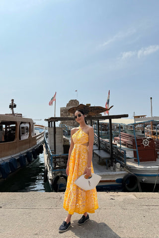 Floral Halter  Back Tie Long Dress