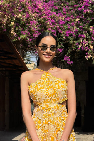 Floral Halter  Back Tie Long Dress