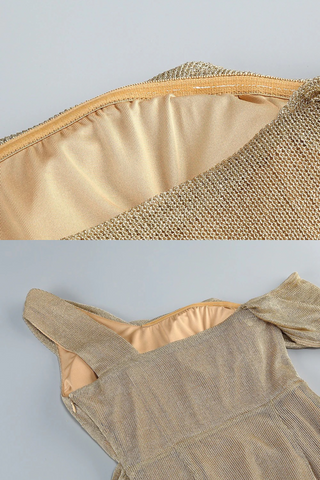 Soleil Drape One-Shoulder Long Dress – Metallic Knit Elegance
