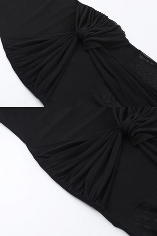 Sleeveless High-Neck Sheer Maxi Dress with Ruched Mesh Overlay