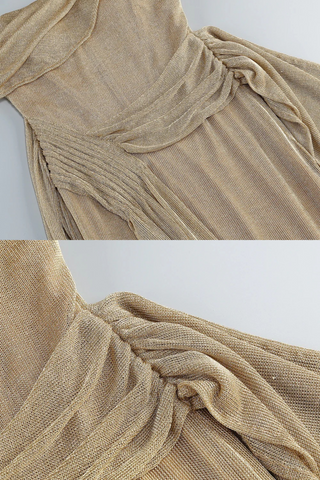 Soleil Drape One-Shoulder Long Dress – Metallic Knit Elegance