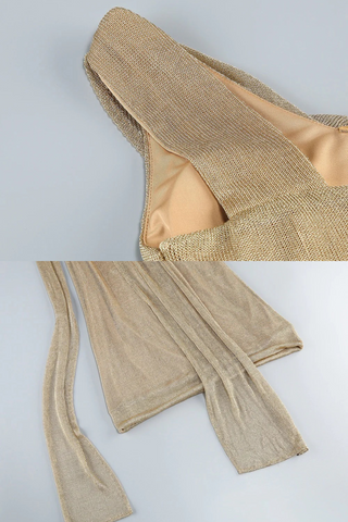 Soleil Drape One-Shoulder Long Dress – Metallic Knit Elegance
