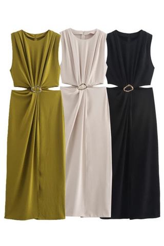 Sleeveless Belted Cutout Midi Dress