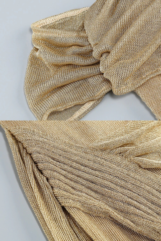 Soleil Drape One-Shoulder Long Dress – Metallic Knit Elegance